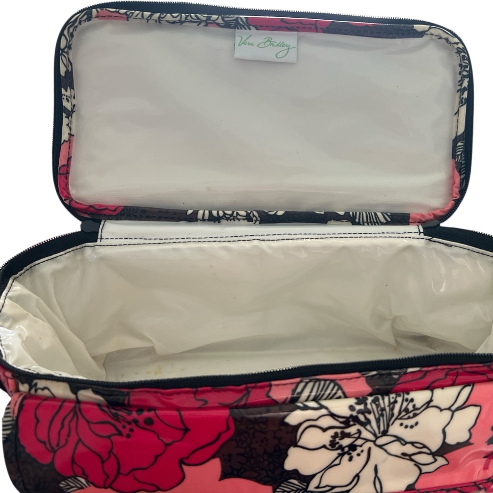 Vera Bradley Insulated Lunch Bag Floral Pink Black Zip Top w/ Strap - Picture 5 of 5